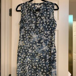 Sleeveless Abstract Print Dress - Blue